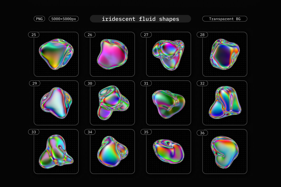 Iridescent Fluid 3D Shapes Collection 6
