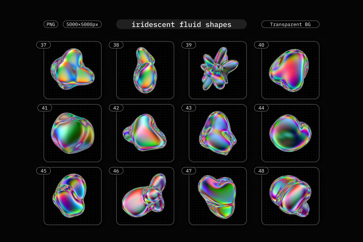 Iridescent Fluid 3D Shapes Collection 8
