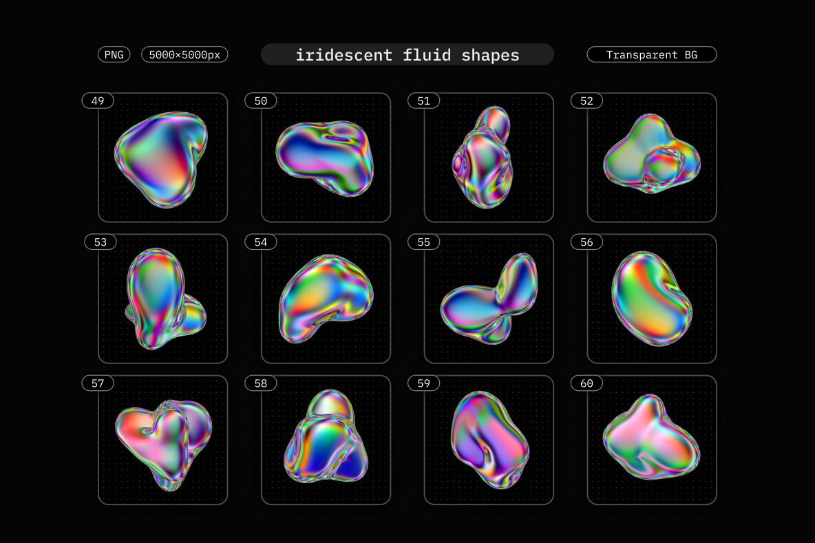 Iridescent Fluid 3D Shapes Collection 10