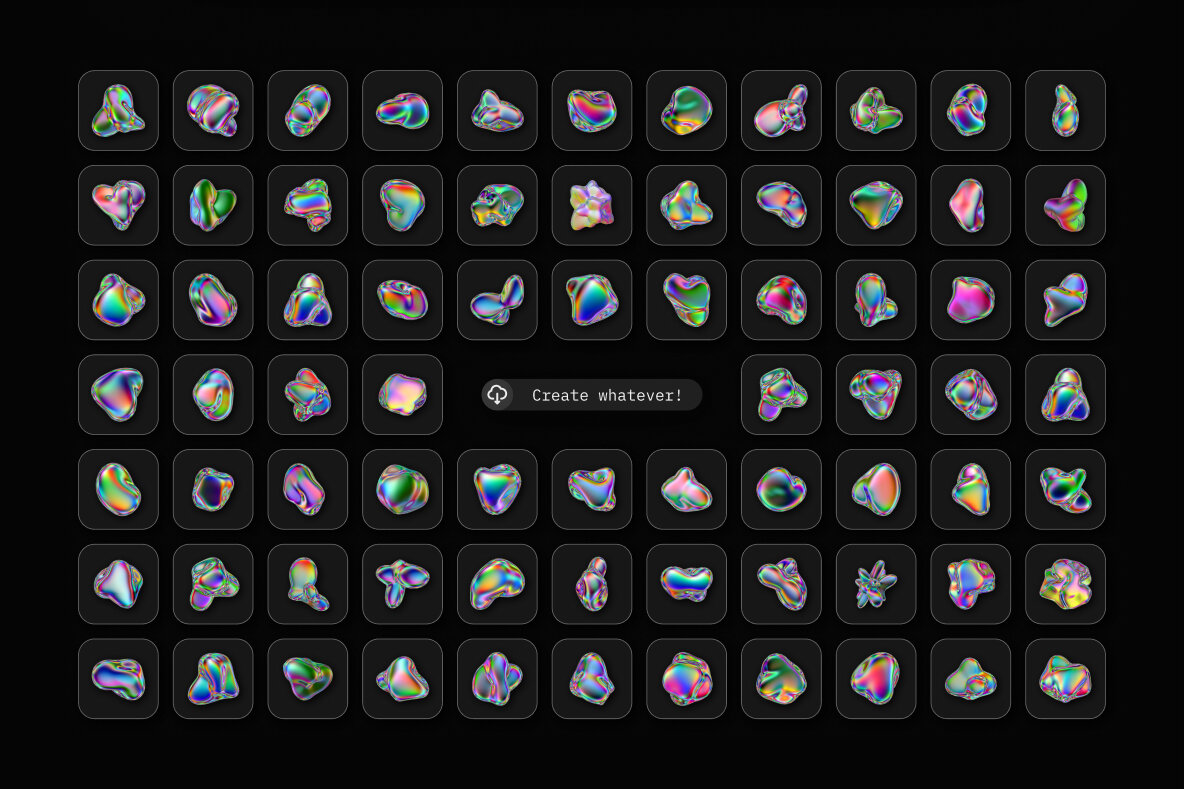 Iridescent Fluid 3D Shapes Collection 15