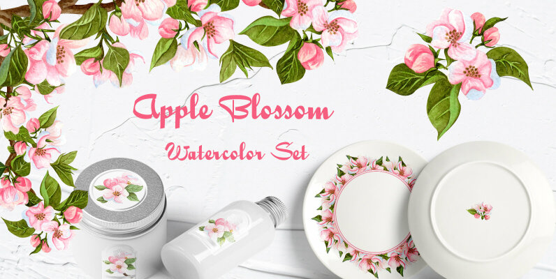 Apple Blossom Watercolor Collection