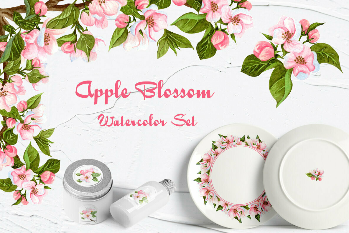 Apple Blossom Watercolor Collection  1