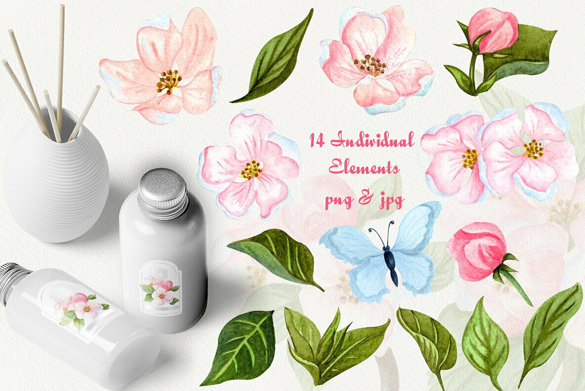 Apple Blossom Watercolor Collection  2