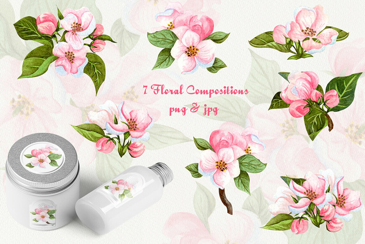 Apple Blossom Watercolor Collection  4