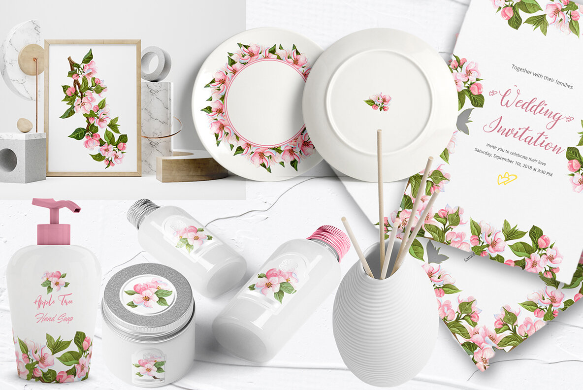 Apple Blossom Watercolor Collection  13