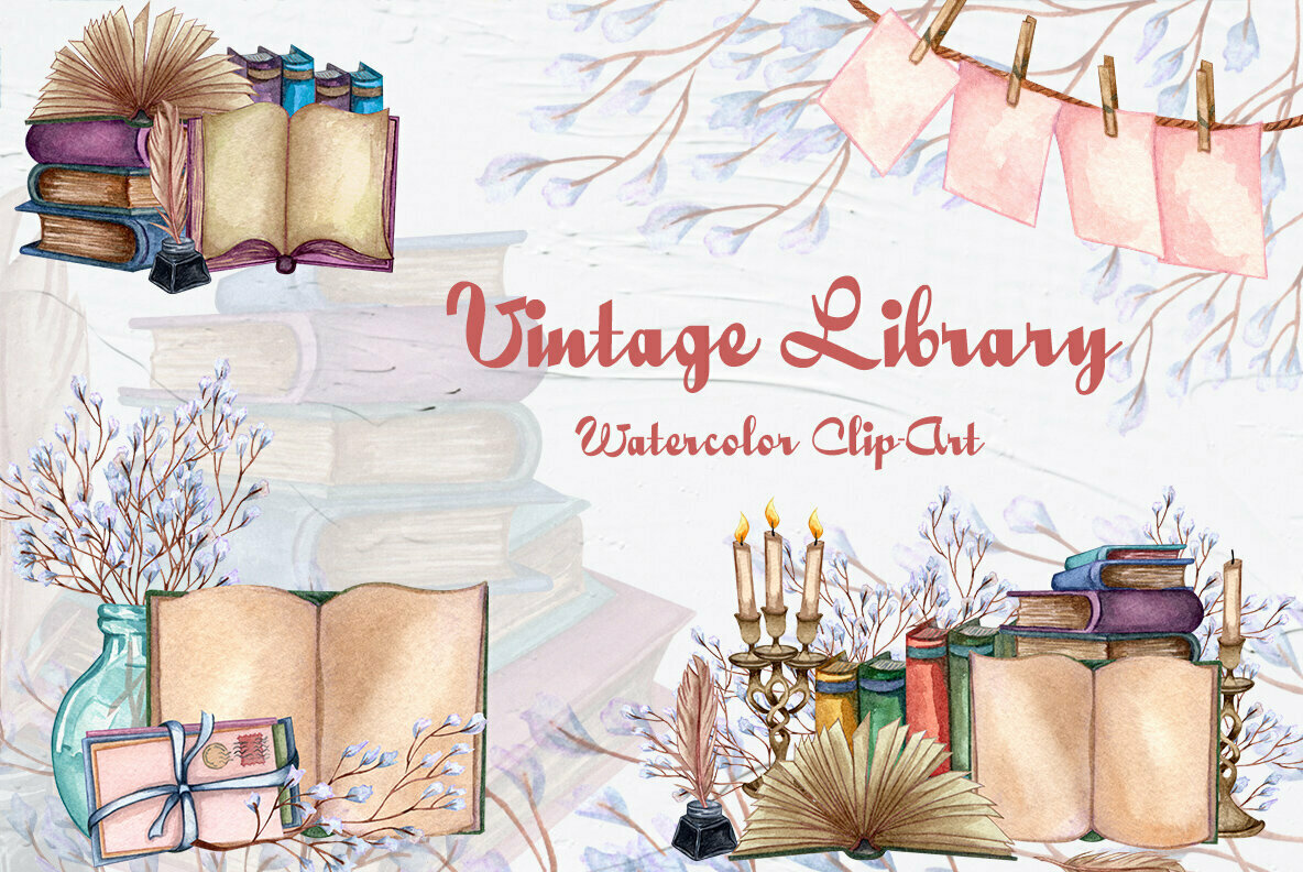 Vintage Library Watercolor Set 1