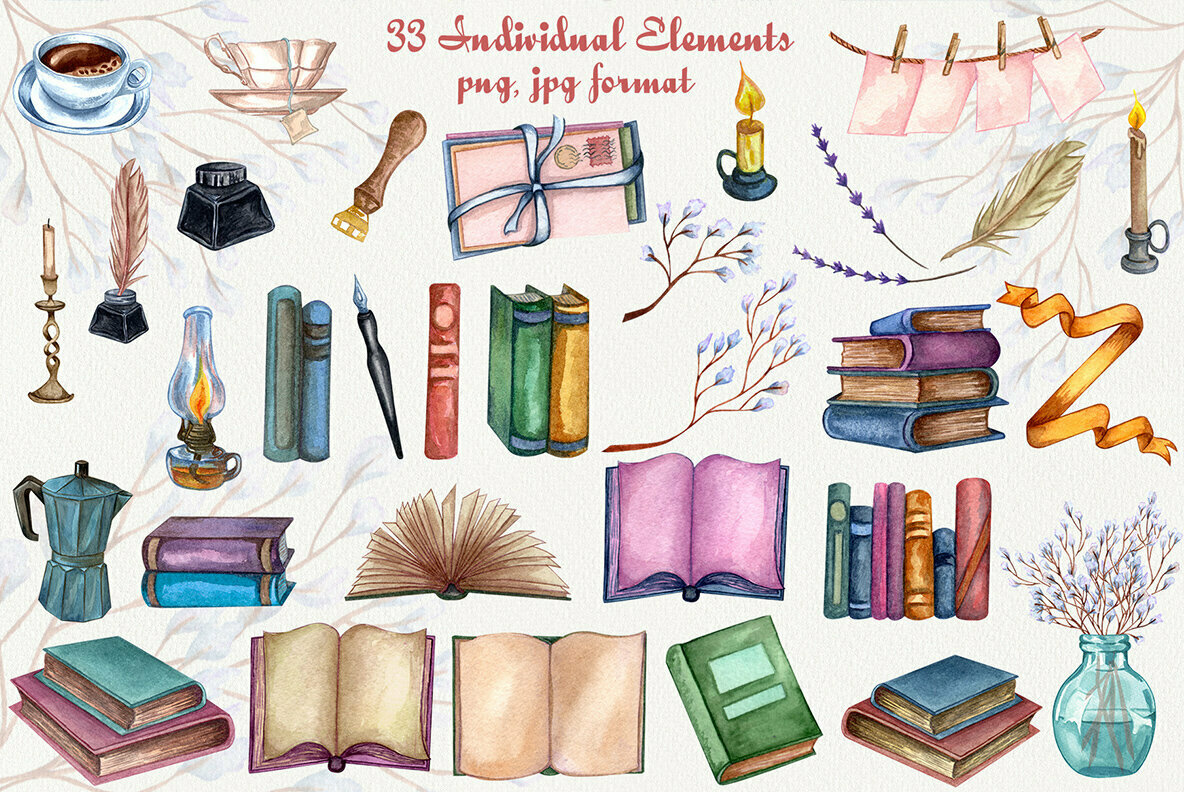 Vintage Library Watercolor Set 2