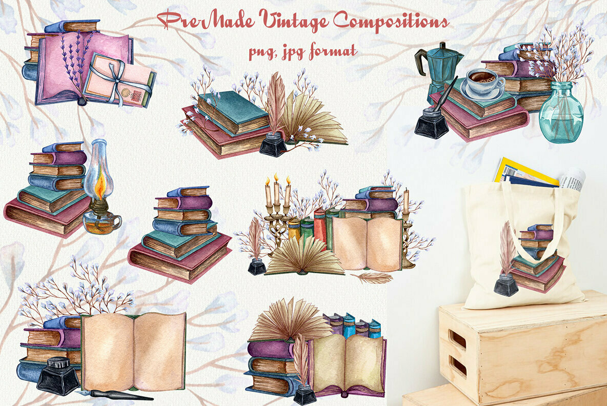 Vintage Library Watercolor Set 3