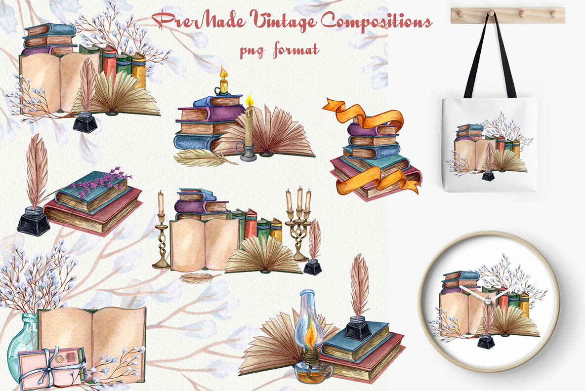 Vintage Library Watercolor Set 4