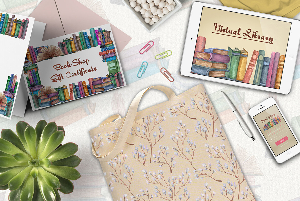 Vintage Library Watercolor Set 7