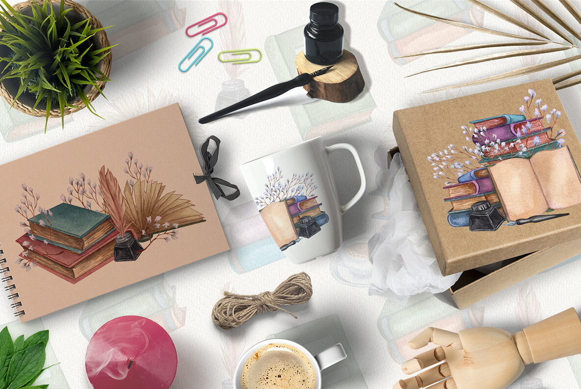 Vintage Library Watercolor Set 8