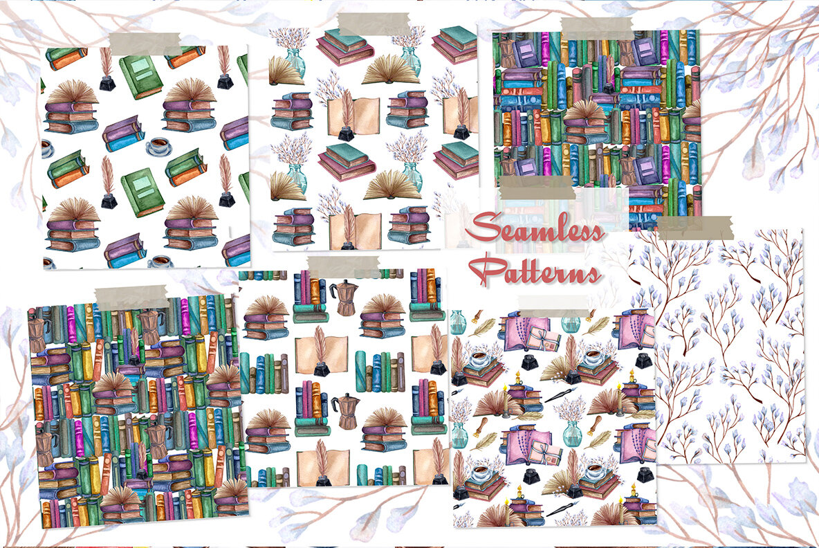 Vintage Library Watercolor Set 10