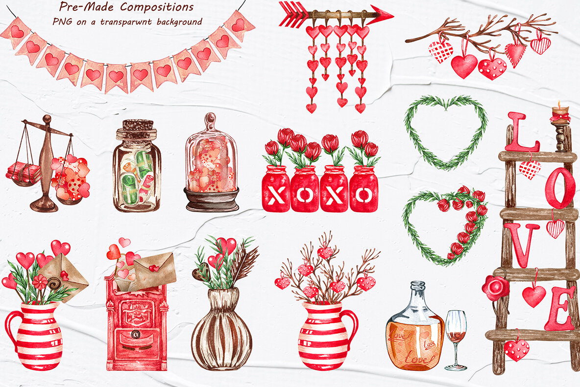 Valentines Watercolor Collection 6