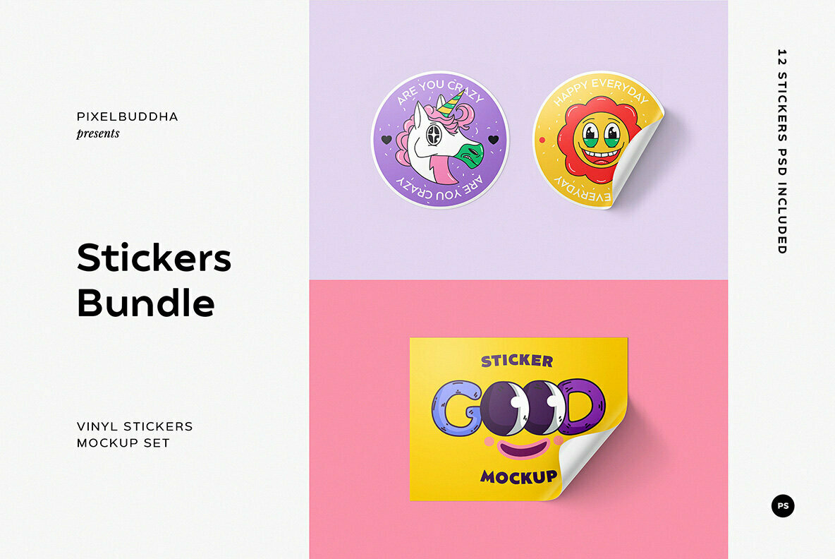 Vinyl Stickers Mockup Bundle 1