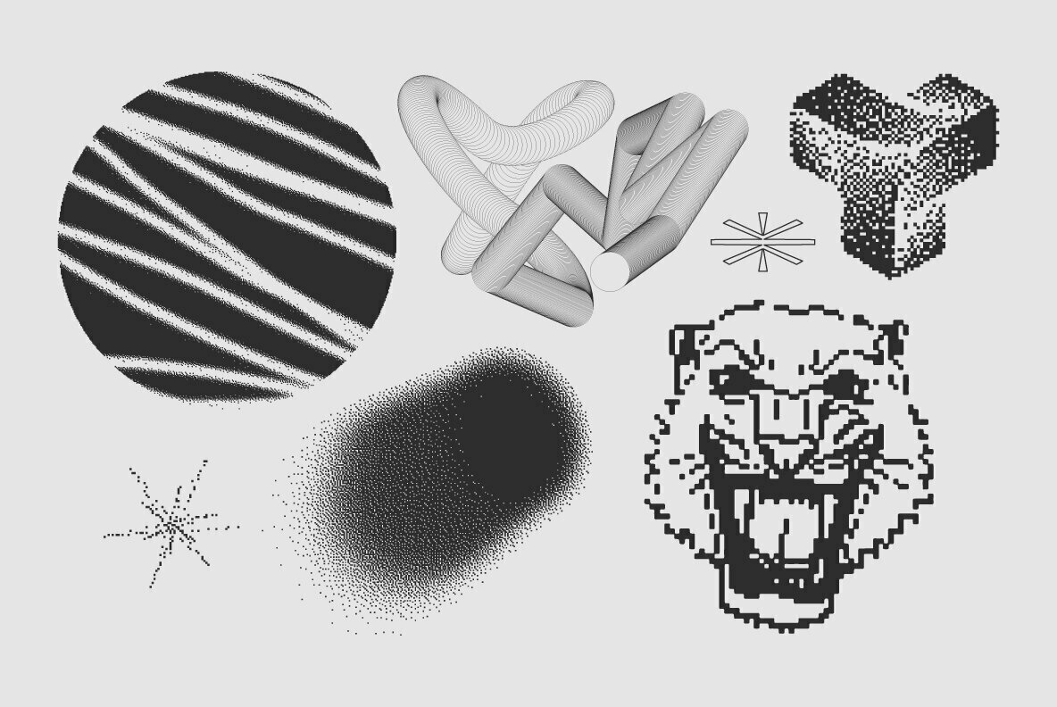 120 Vector Dither Textured Clip Art Shapes Set 2