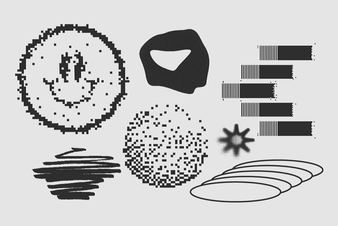 120 Vector Dither Textured Clip Art Shapes Set 3