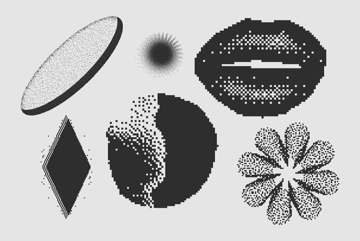 120 Vector Dither Textured Clip Art Shapes Set 5