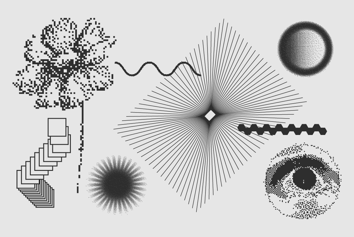 120 Vector Dither Textured Clip Art Shapes Set 6