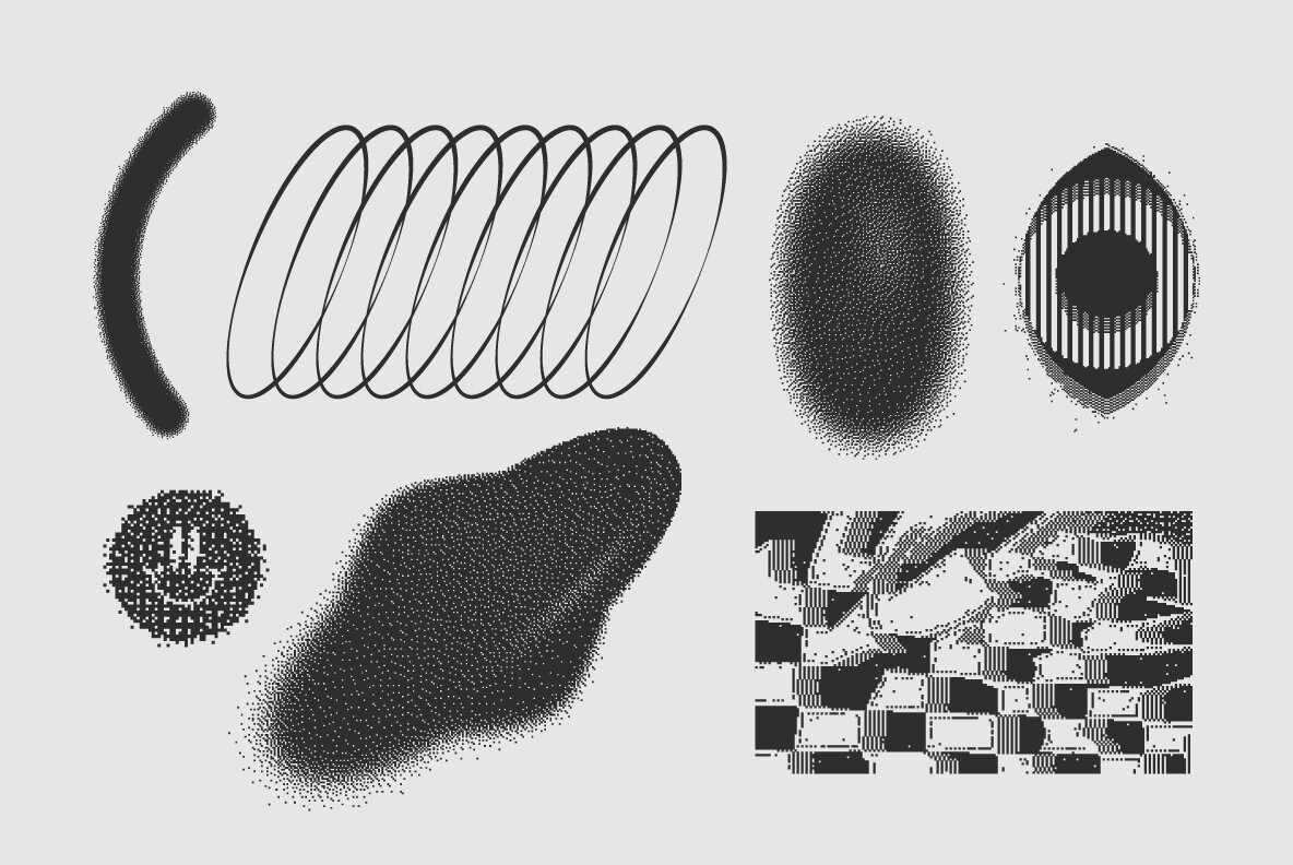 120 Vector Dither Textured Clip Art Shapes Set 7