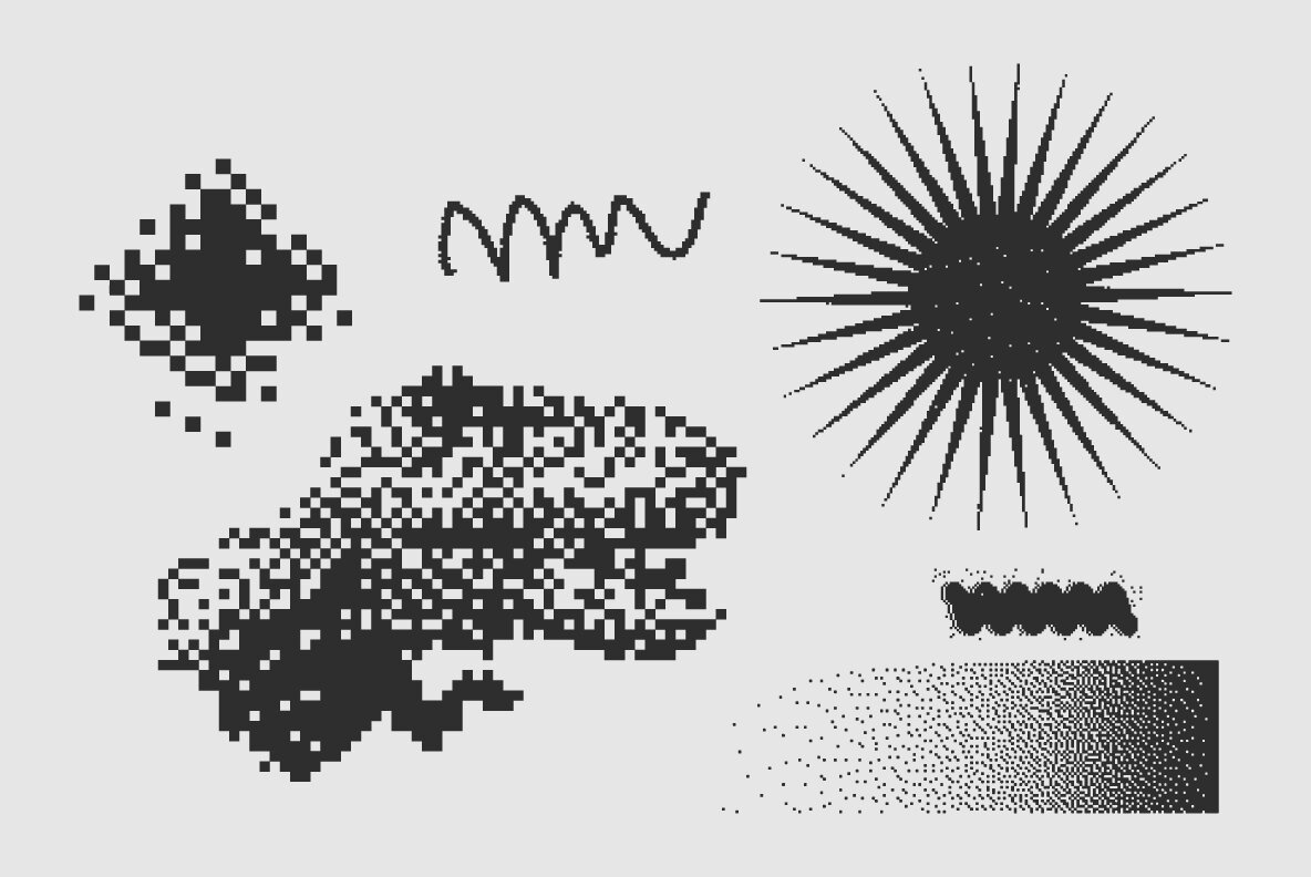 120 Vector Dither Textured Clip Art Shapes Set 10