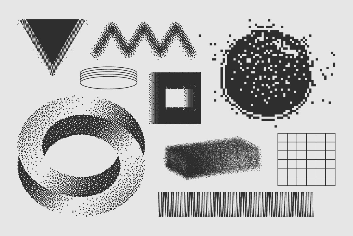 120 Vector Dither Textured Clip Art Shapes Set 11