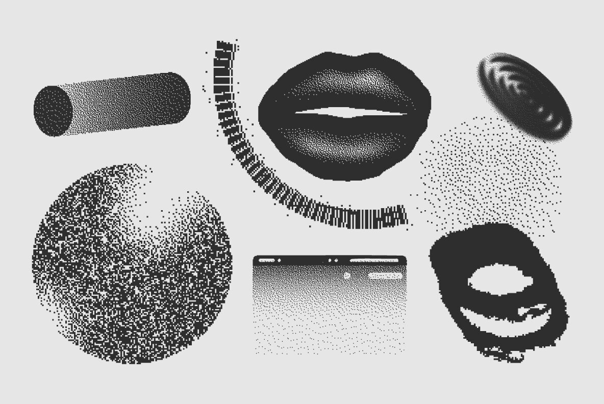 120 Vector Dither Textured Clip Art Shapes Set 13