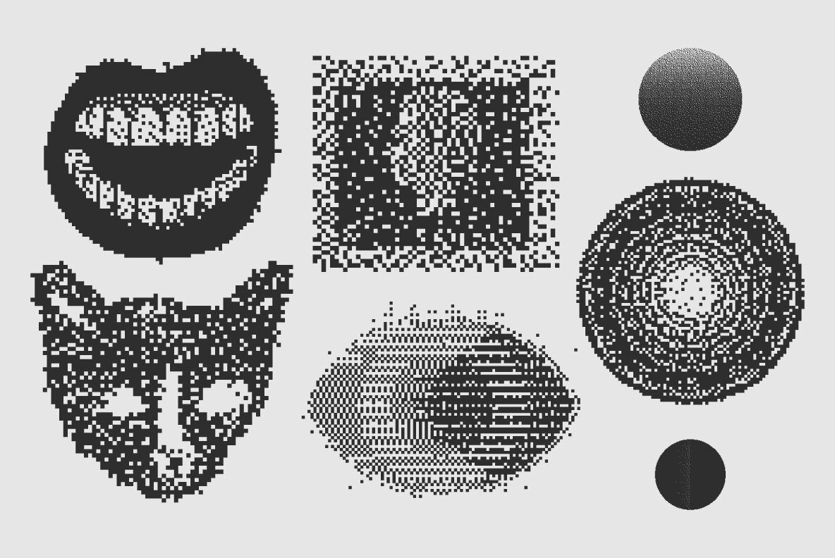 120 Vector Dither Textured Clip Art Shapes Set 14