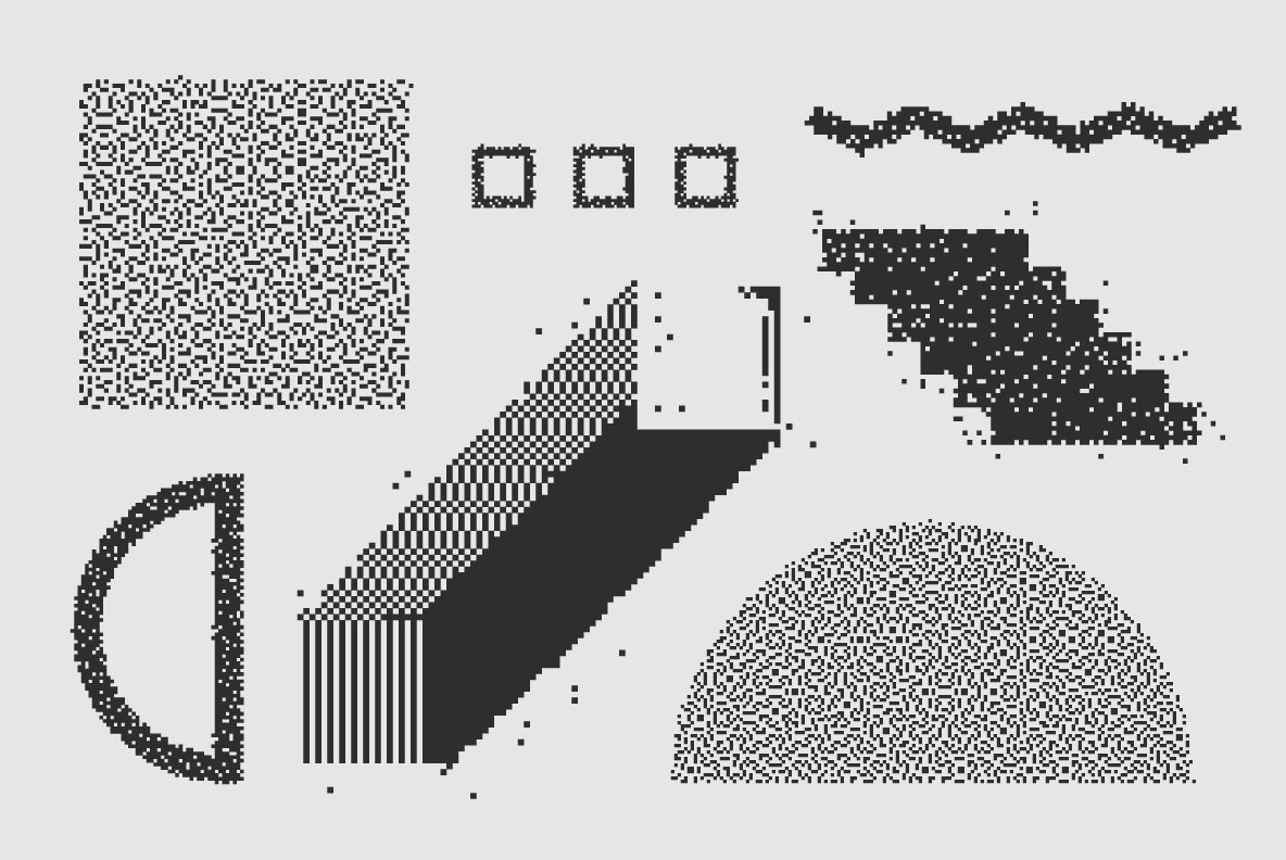 120 Vector Dither Textured Clip Art Shapes Set 15