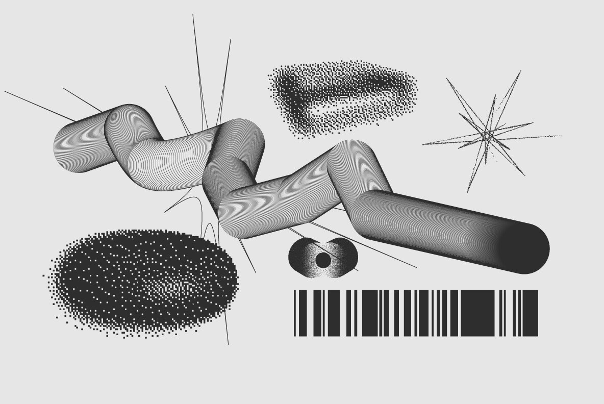 120 Vector Dither Textured Clip Art Shapes Set 16