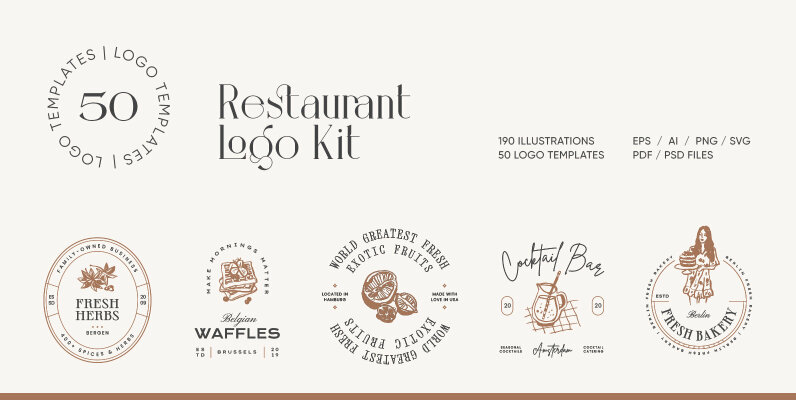 Restaurant Logo Kit   50 Mockups