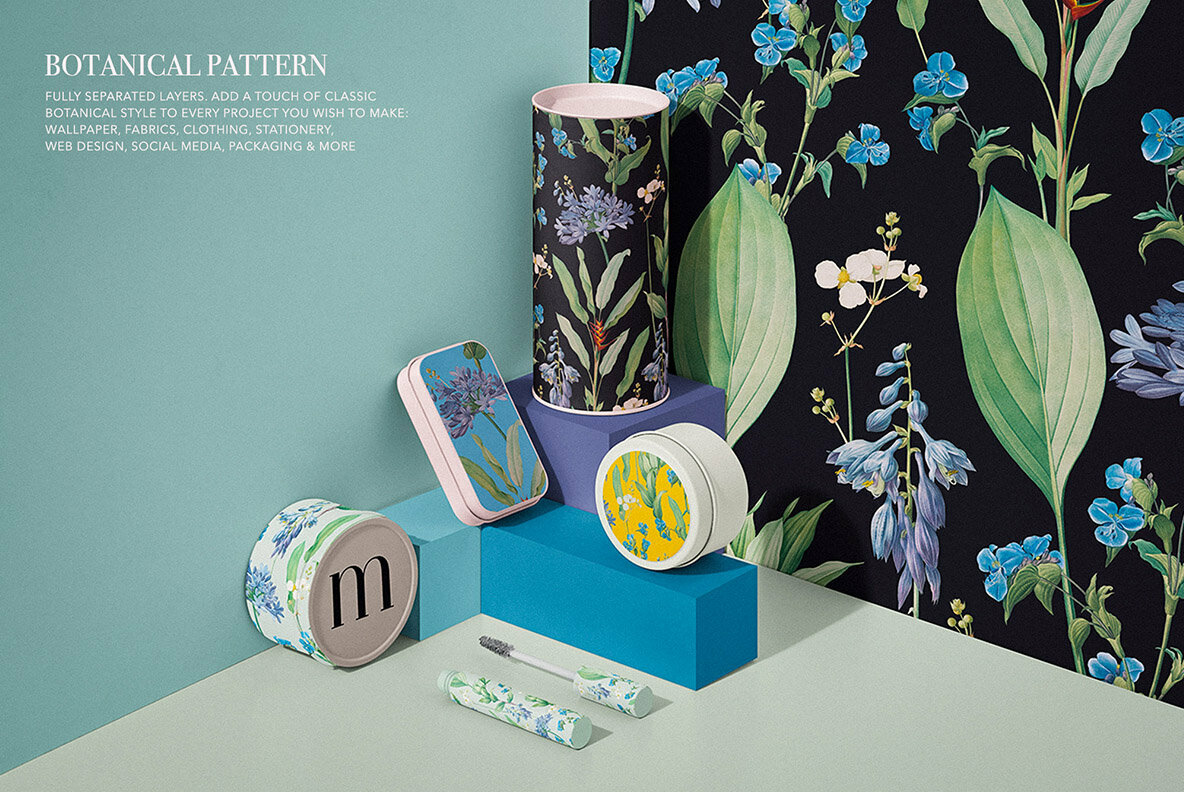 Sky Blue Botanic Floral Pattern and Elements 4