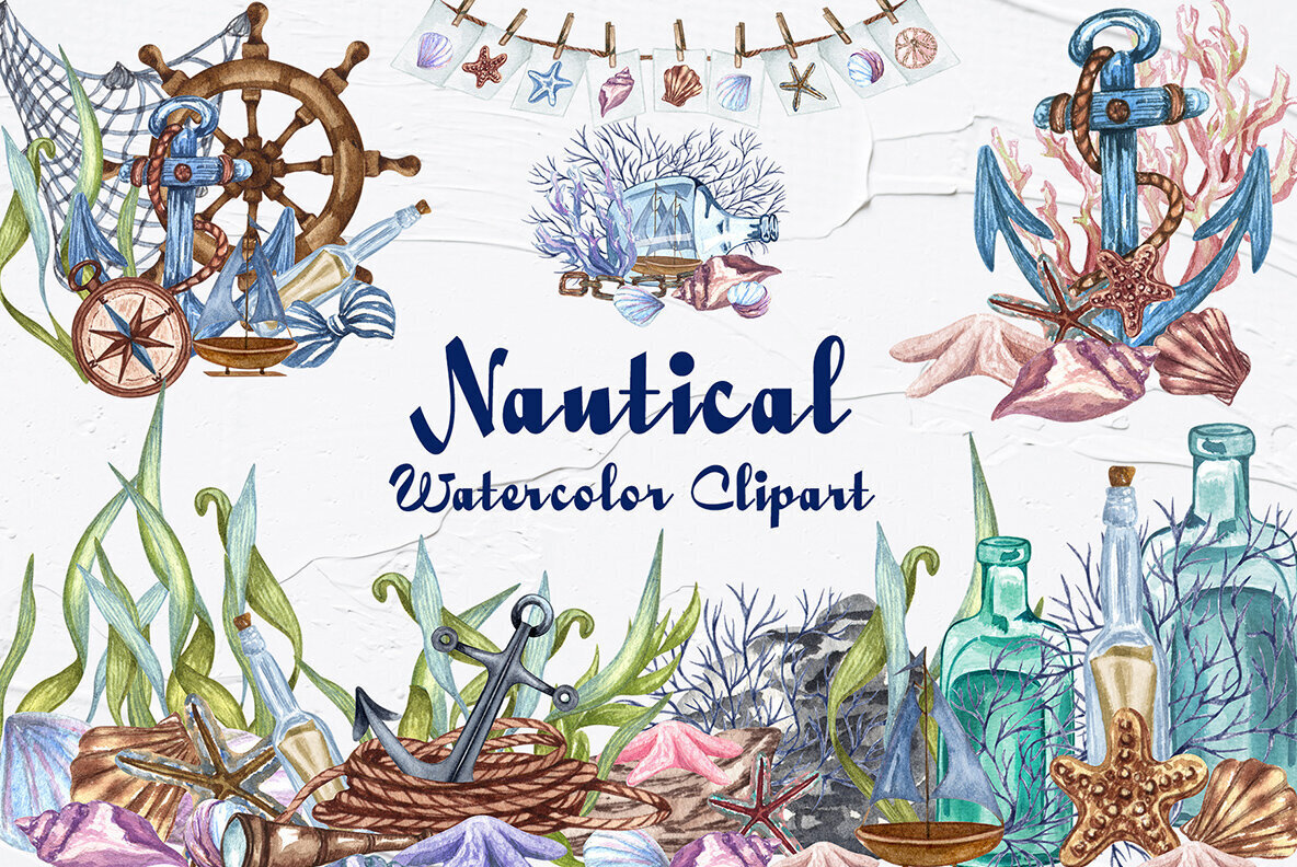 Nautical Seaside Watercolor Set 1