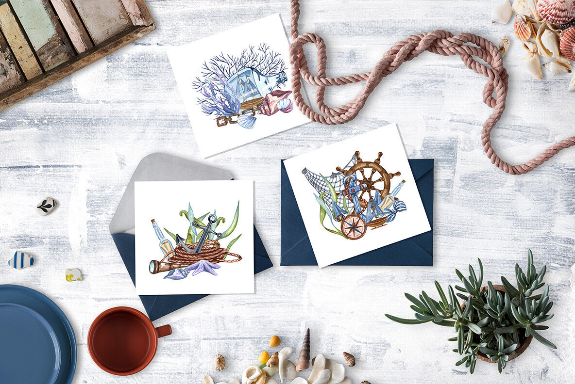 Nautical Seaside Watercolor Set 2