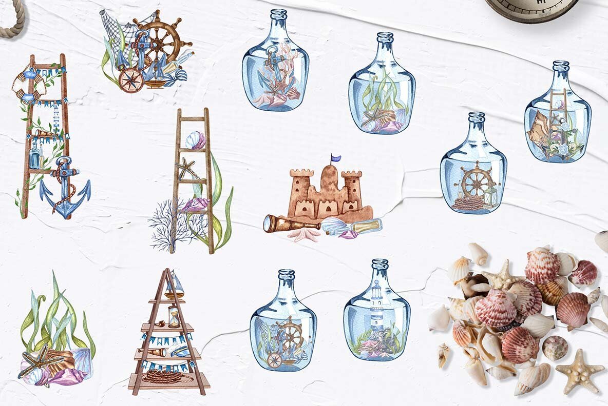 Nautical Seaside Watercolor Set 4