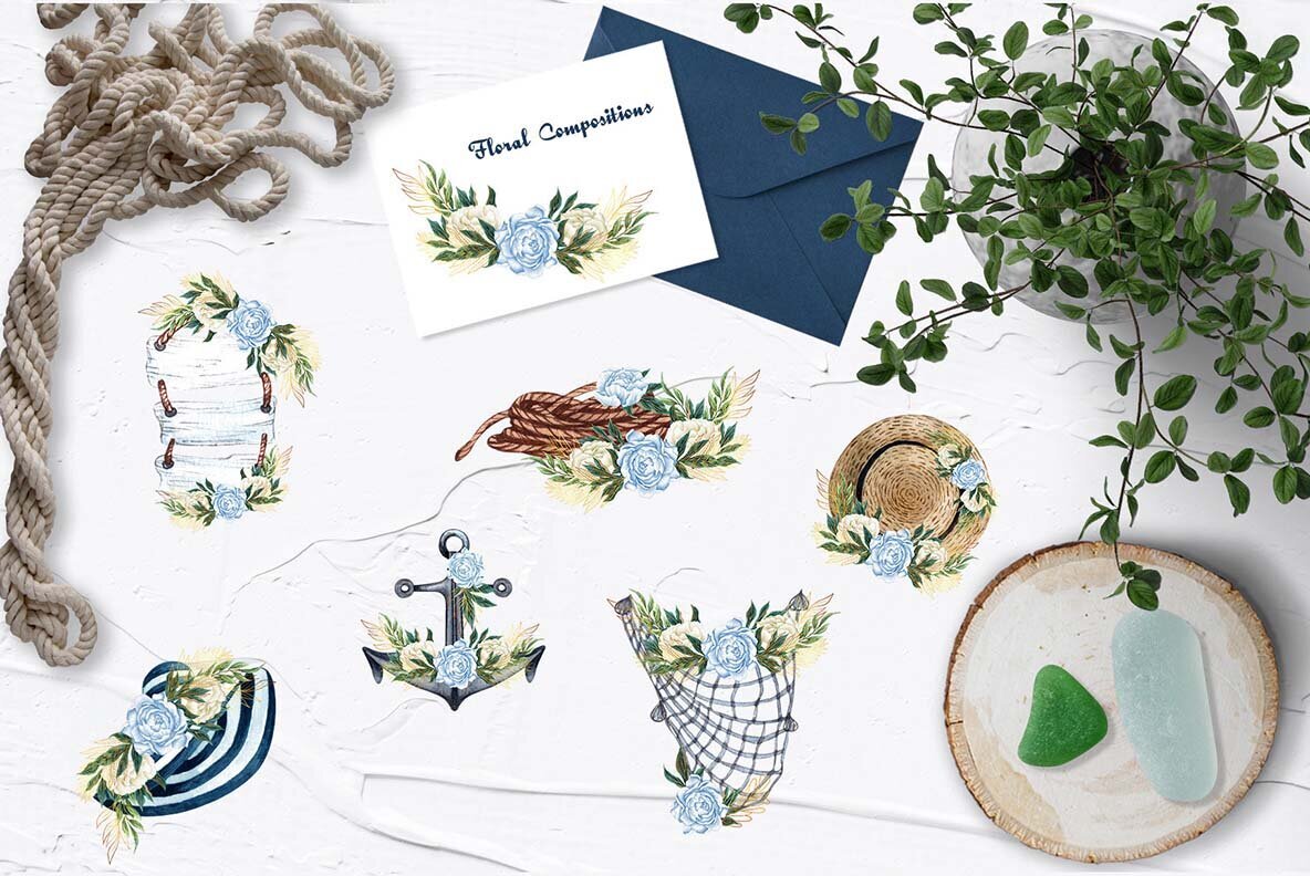 Nautical Seaside Watercolor Set 5