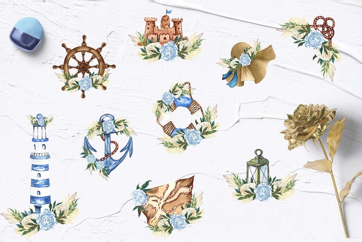 Nautical Seaside Watercolor Set 6