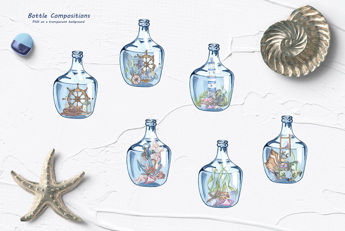 Nautical Seaside Watercolor Set 8