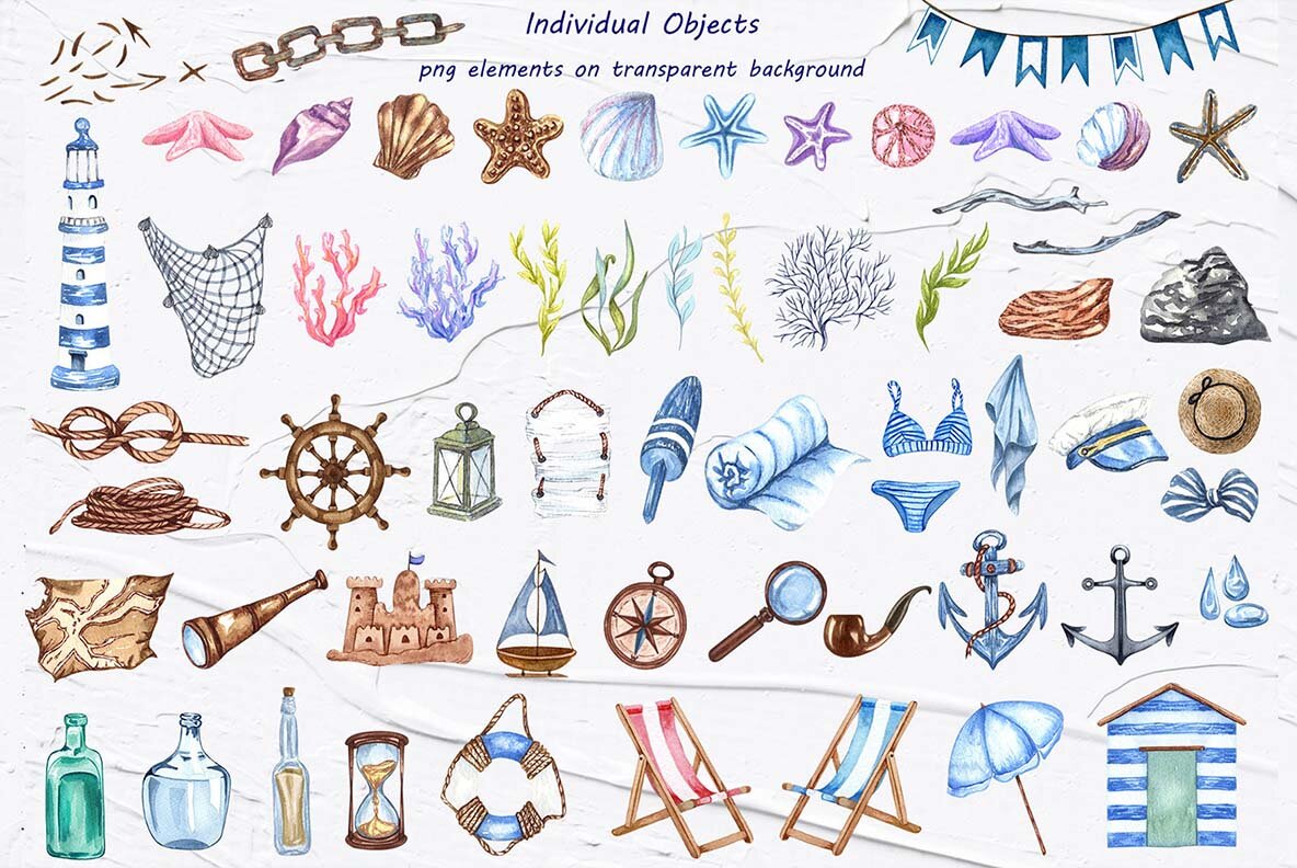 Nautical Seaside Watercolor Set 9