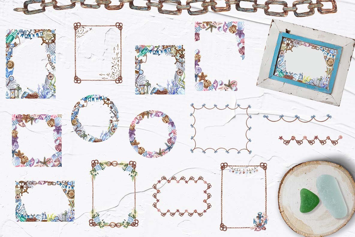 Nautical Seaside Watercolor Set 13