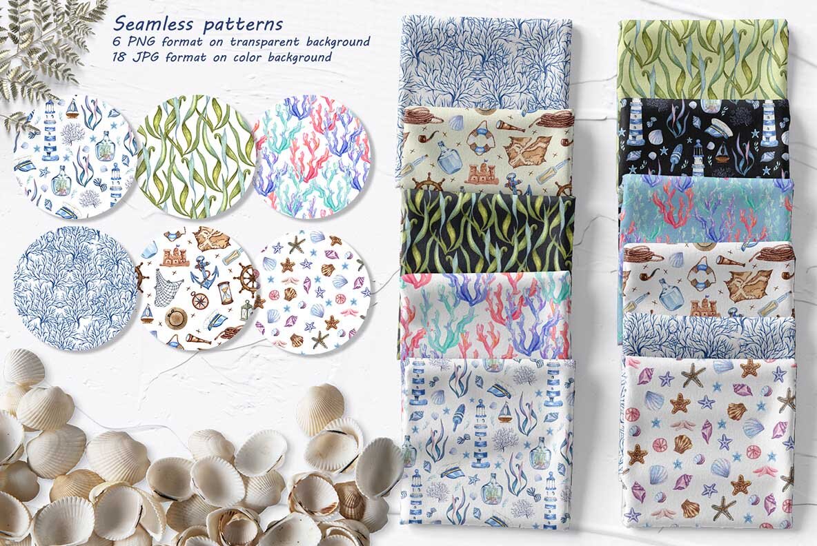 Nautical Seaside Watercolor Set 16