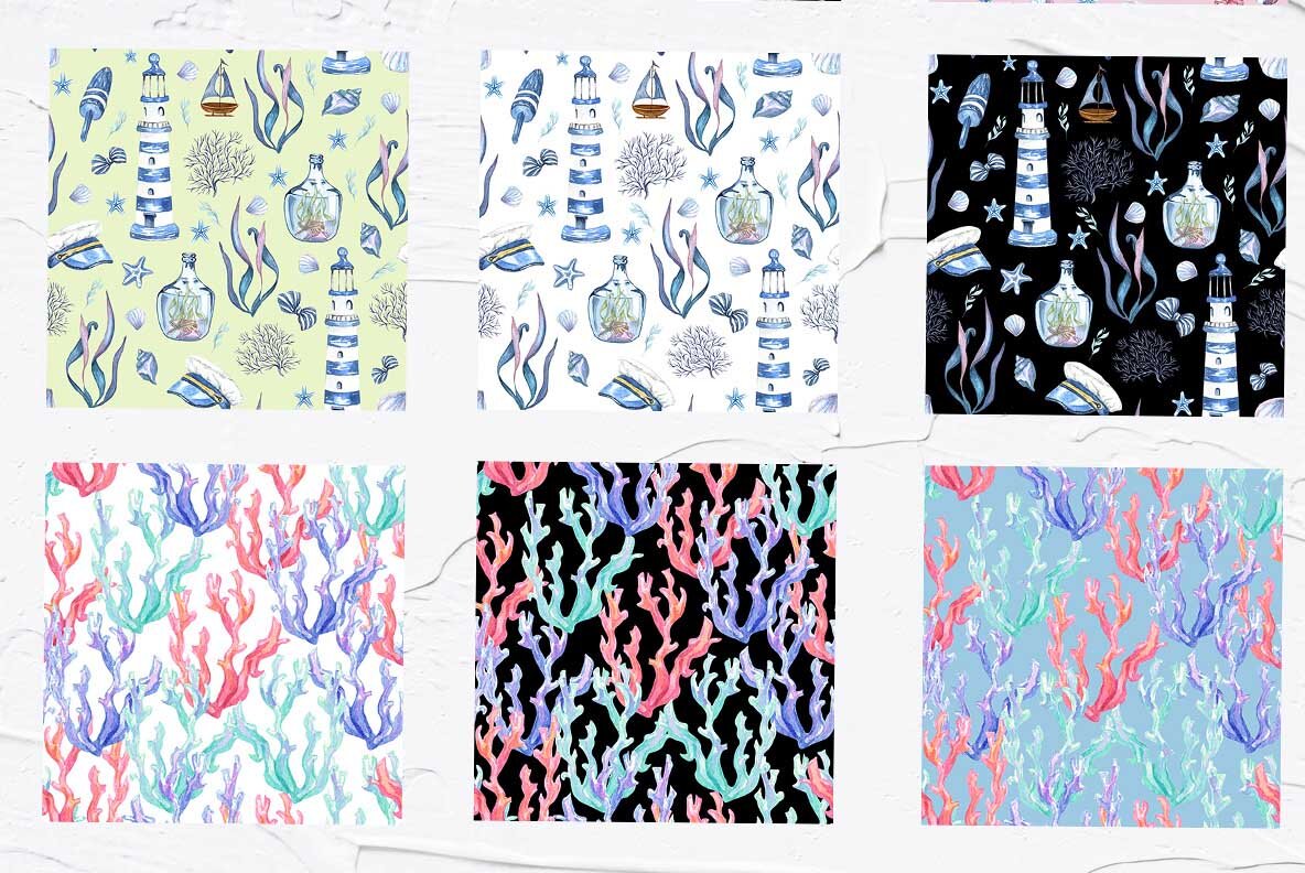 Nautical Seaside Watercolor Set 18