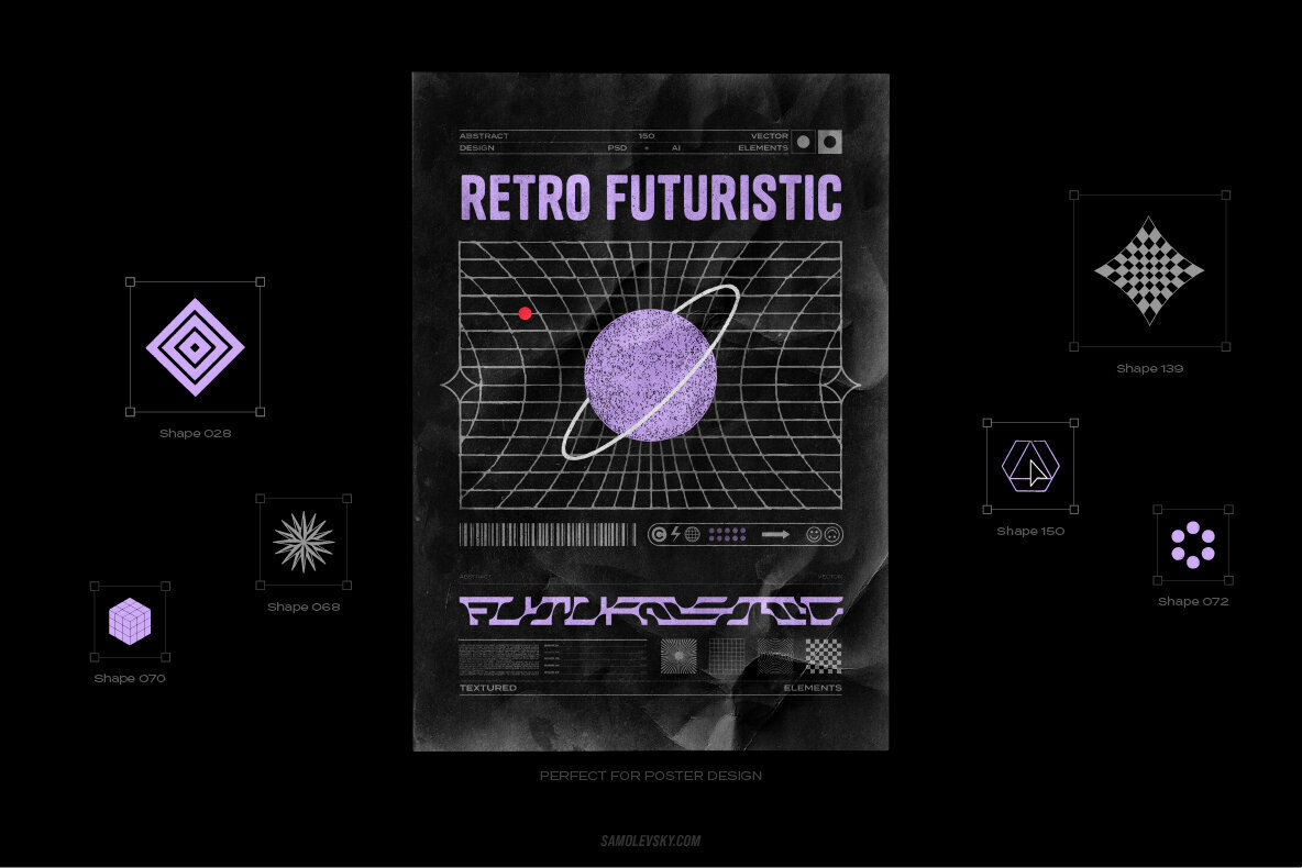 150 Retro Futuristic Textured Shapes Pack 2