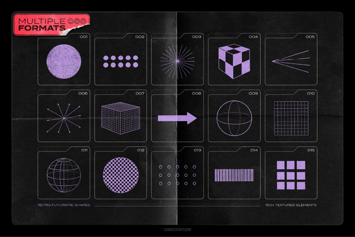 150 Retro Futuristic Textured Shapes Pack 4