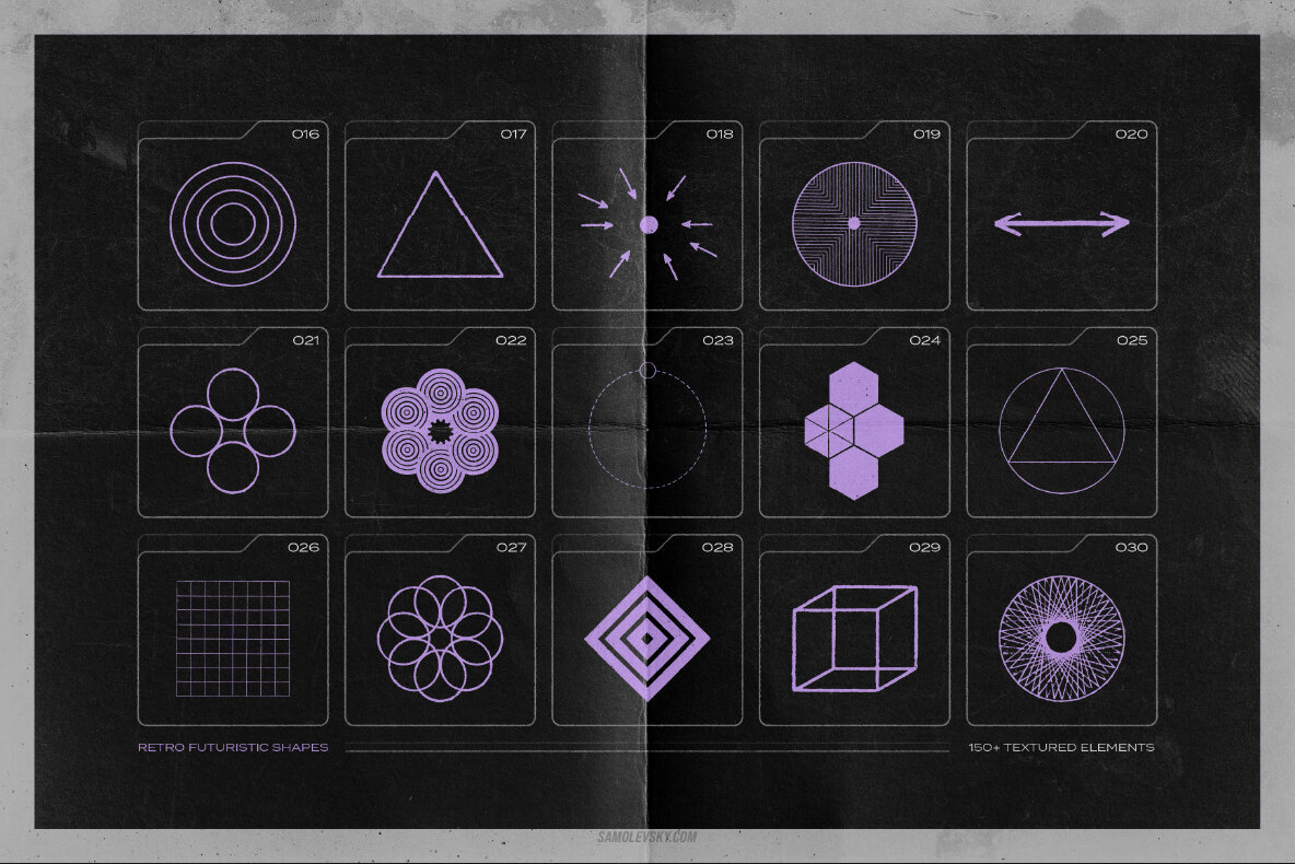 150 Retro Futuristic Textured Shapes Pack 5