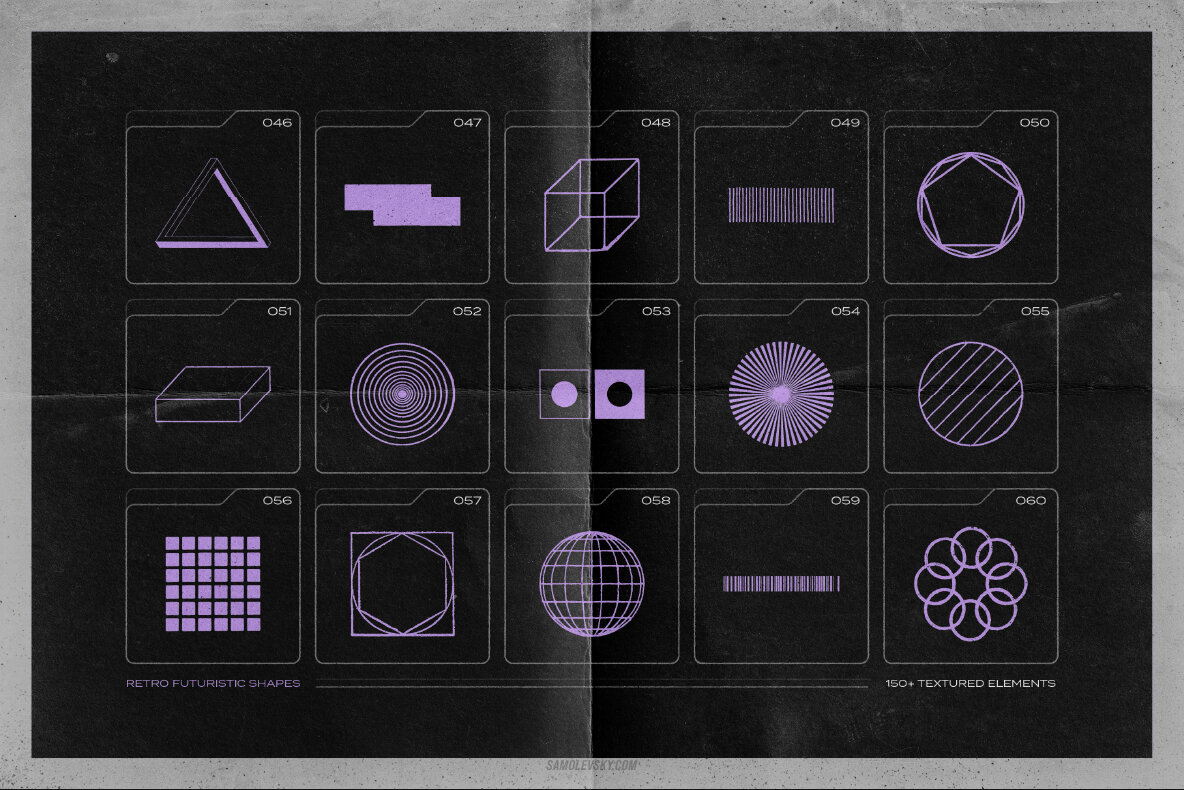 150 Retro Futuristic Textured Shapes Pack 7