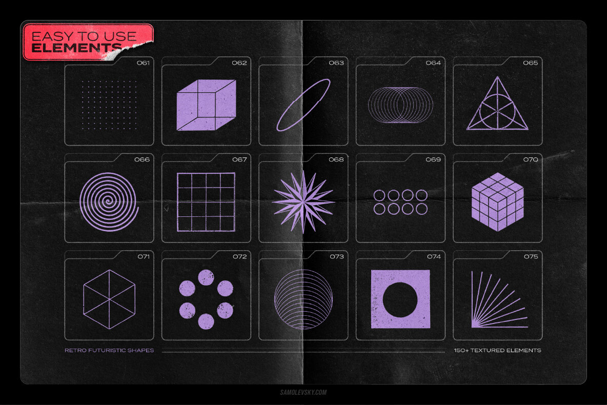 150 Retro Futuristic Textured Shapes Pack 8