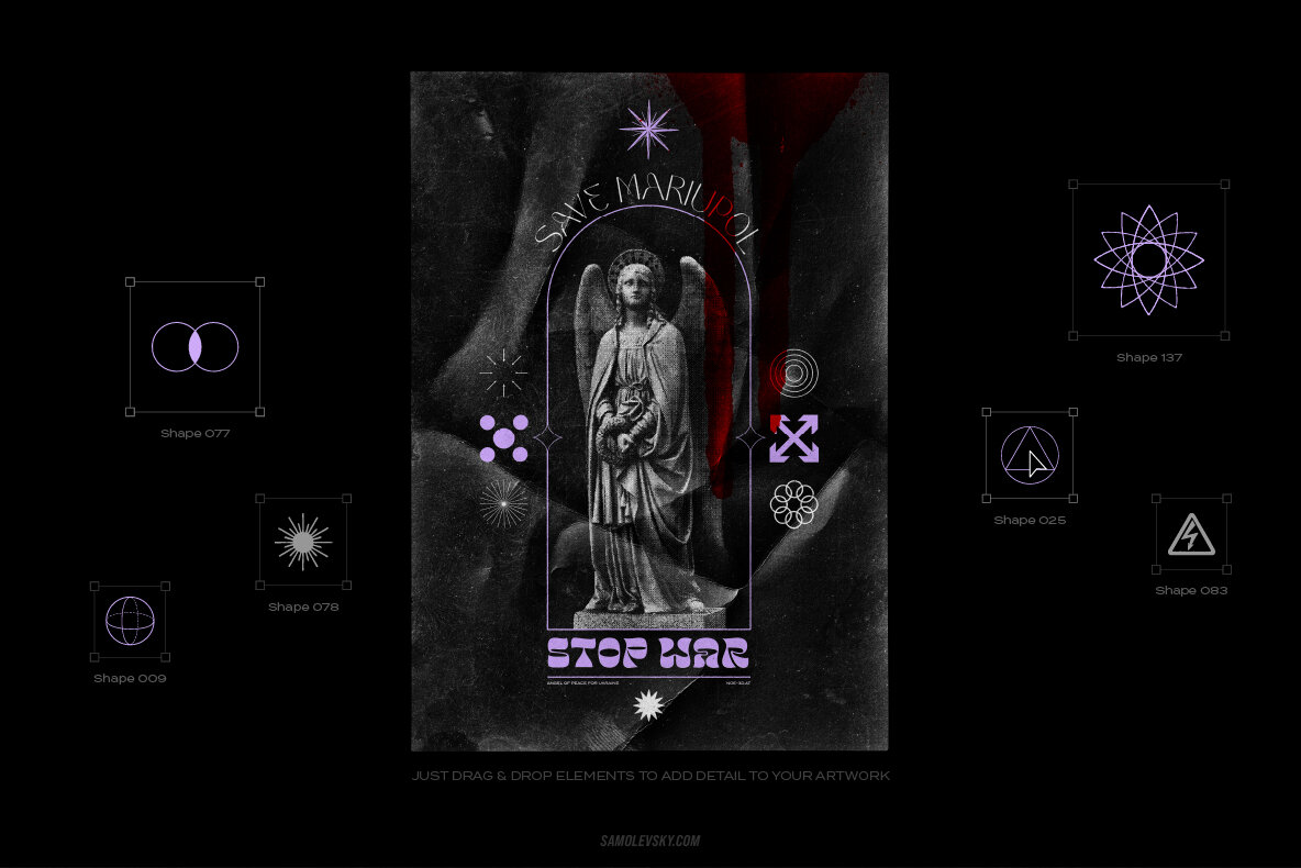 150 Retro Futuristic Textured Shapes Pack 9