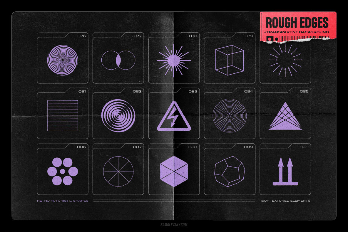 150 Retro Futuristic Textured Shapes Pack 10