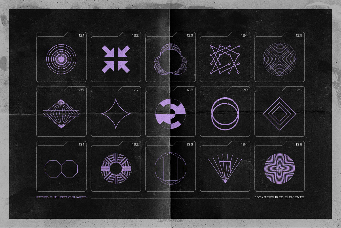 150 Retro Futuristic Textured Shapes Pack 13