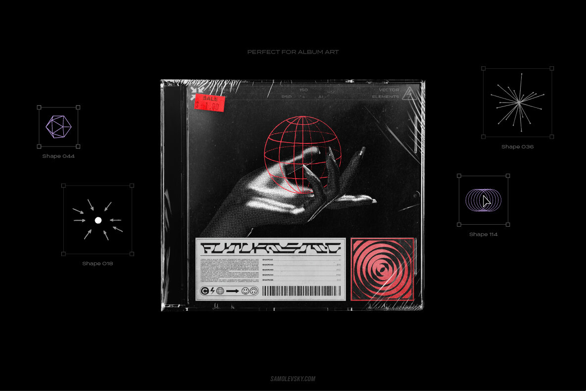 150 Retro Futuristic Textured Shapes Pack 15